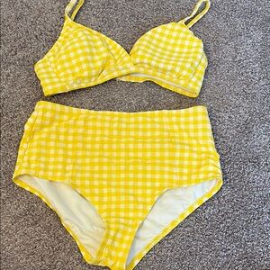 Kona Sol Yellow Gingham Plaid Swimwear